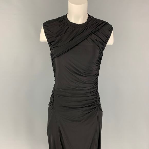 LOUIS VUITTON Size M Black Viscose Ruched Knee-Length Cocktail Dress - Picture 2 of 7